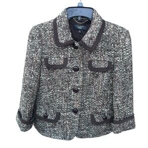 Talbots Wool Blend Blazer  Size 8P Green & Brown Long Sleeve With Extra Button